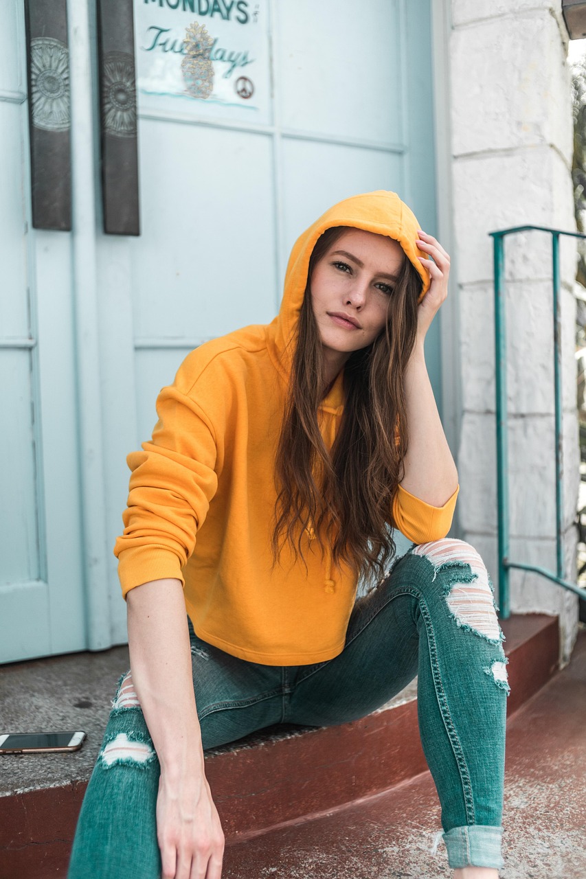 woman, porch, sitting, leisure, casual, ripped jeans, adult, people, girl, portrait, beautiful, young, model, fashion, female, style, attractive, white, modern, face, posing, caucasian, wallpaper for girls, iphone wallpaper